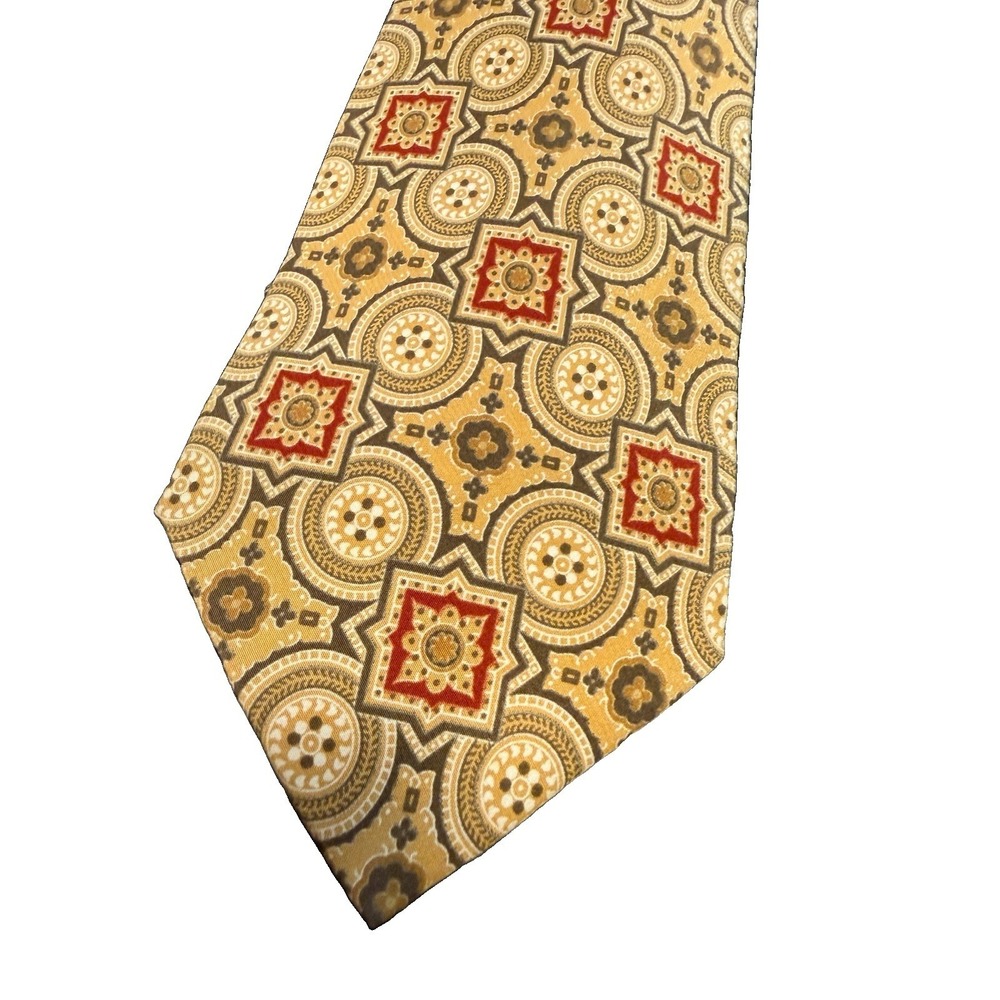 VTG Gianfranco Ferre Italy Silk Necktie Gold Medallion Tessuto Como 57x3.5in